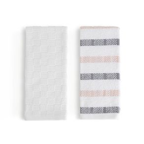 Set de 2 Toallas de Cocina Diseño Rayas Blanco y Gris