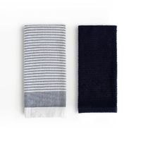 Set de 2 Toallas de Cocina Diseño Rayas Blanco y Gris