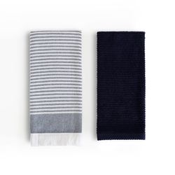 Set de 2 Toallas de Cocina Diseño Rayas Blanco y Gris