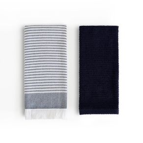 Set de 2 Toallas de Cocina Diseño Rayas Blanco y Gris