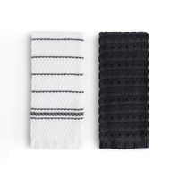 Set de 2 Toallas de Cocina Diseño Rayas Blanco y Gris
