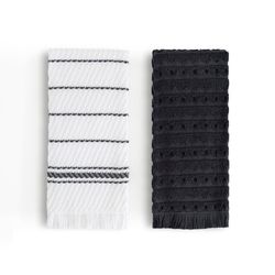 Set de 2 Toallas de Cocina Diseño Rayas Blanco y Gris