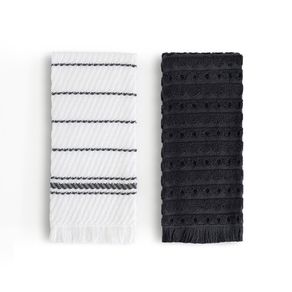 Set de 2 Toallas de Cocina Diseño Rayas Blanco y Gris