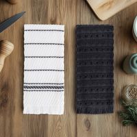 Set de 2 Toallas de Cocina Diseño Rayas Blanco y Gris