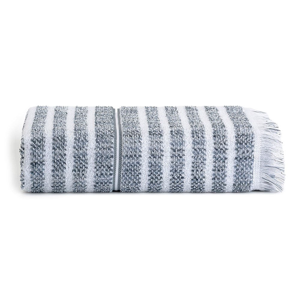 Toalla de Baño 70 x 140 cm Color Blanco y Gris Diseño Líneas