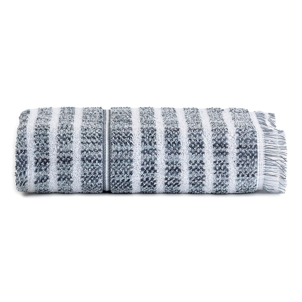 Toalla de Mano de Algodón 90 x 50 cm Color Blanco y Gris Diseño Líneas