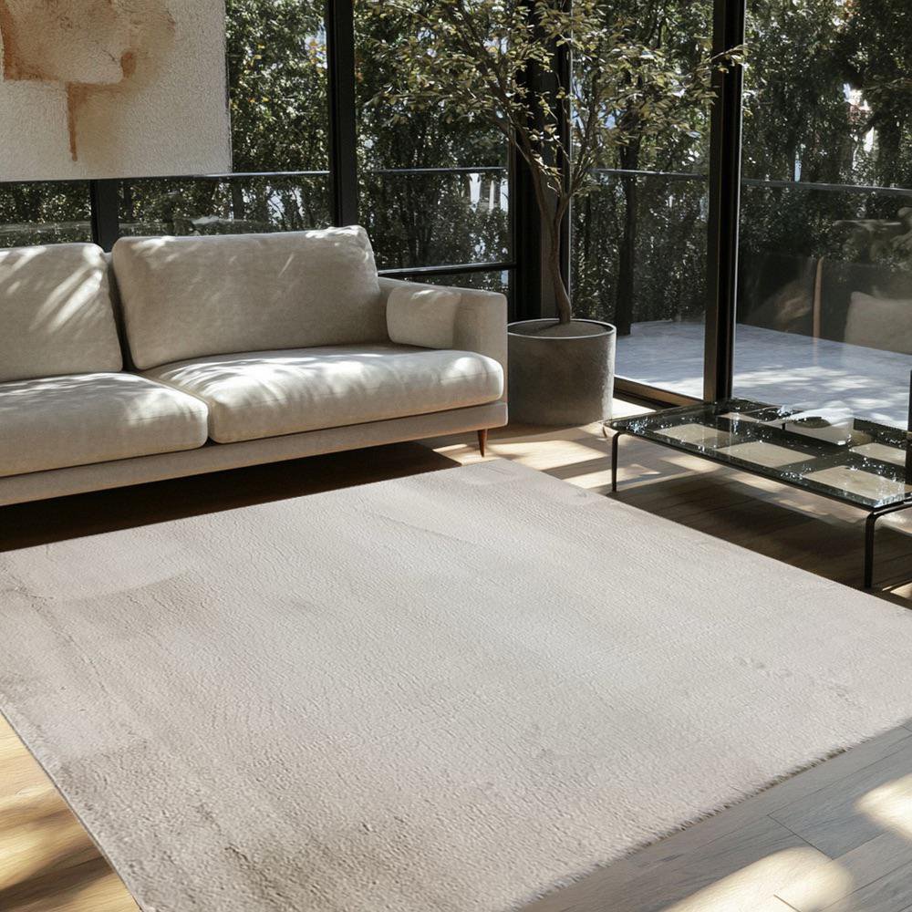 Alfombra de Área Loop Suave 160 x 230 cm Color Crema para Sala y Dormitorio