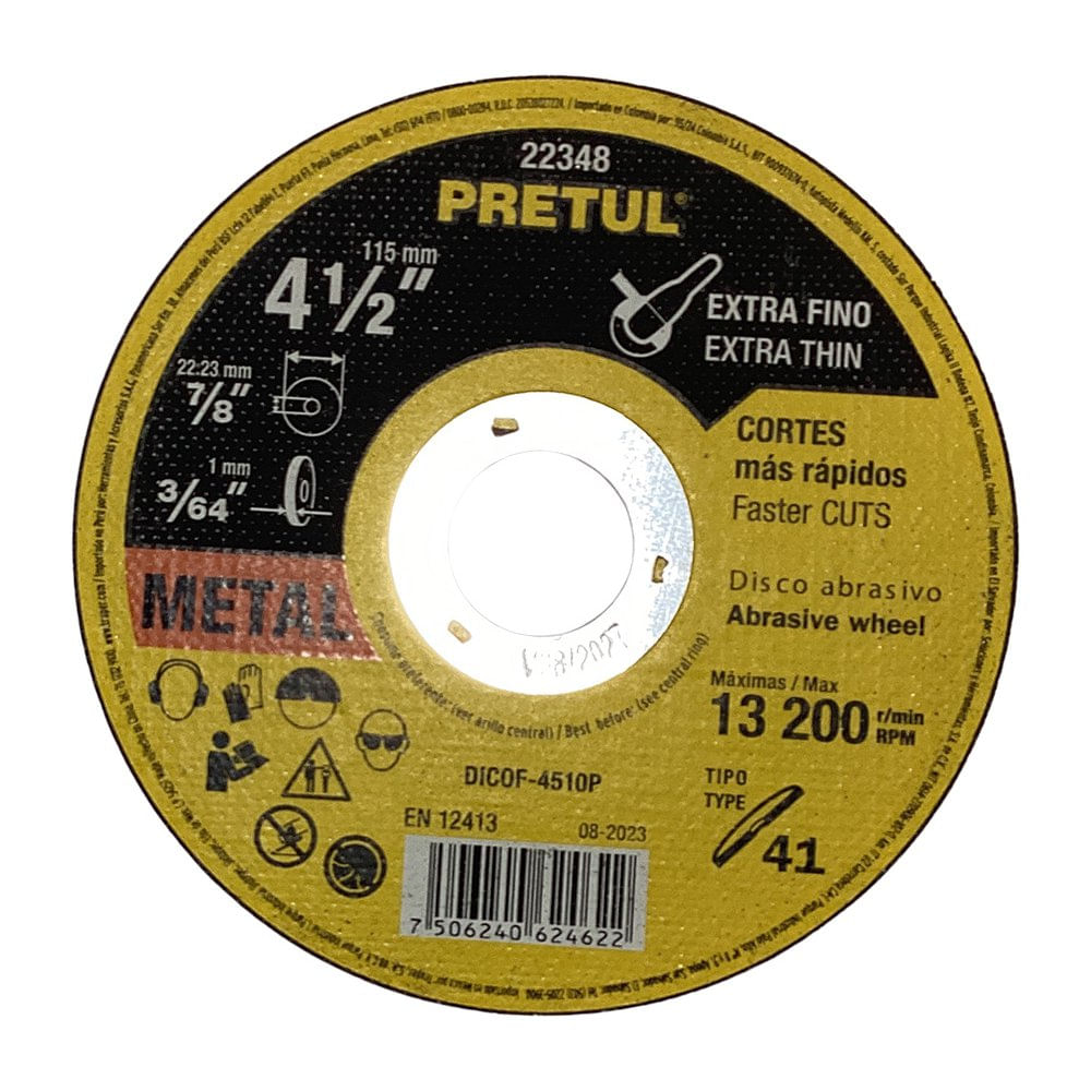 Disco Abrasivo para Corte Fino de Metal 4 1/2 x 7/8 plg