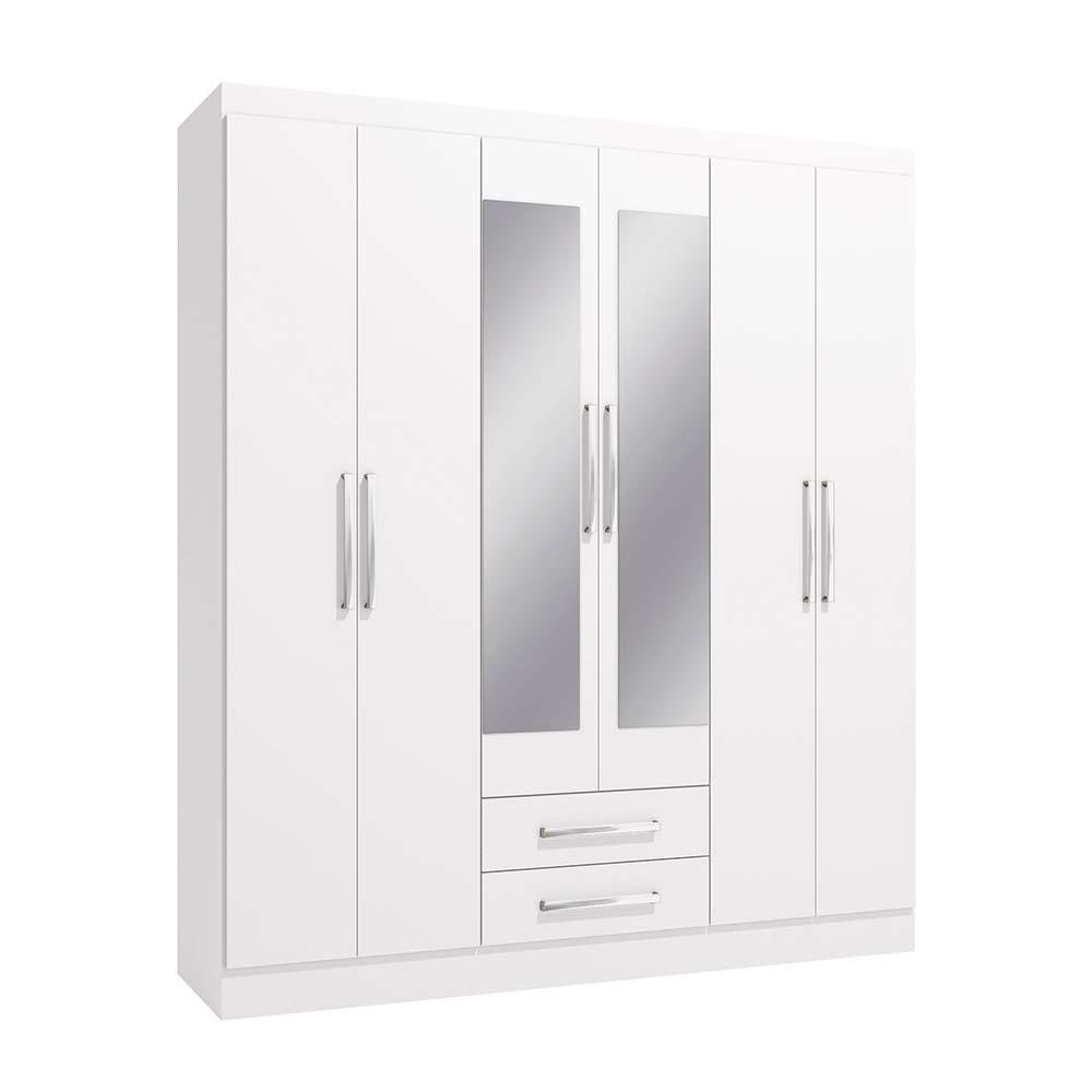 Armario Lory 160 x 45 x 184 cm con 6 Puertas, 2 Gavetas y Espejos Color Blanco