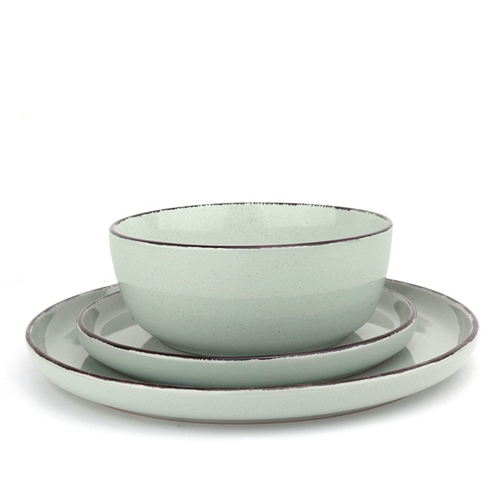 Set de Vajilla de 12 Piezas de Cerámica Color Verde