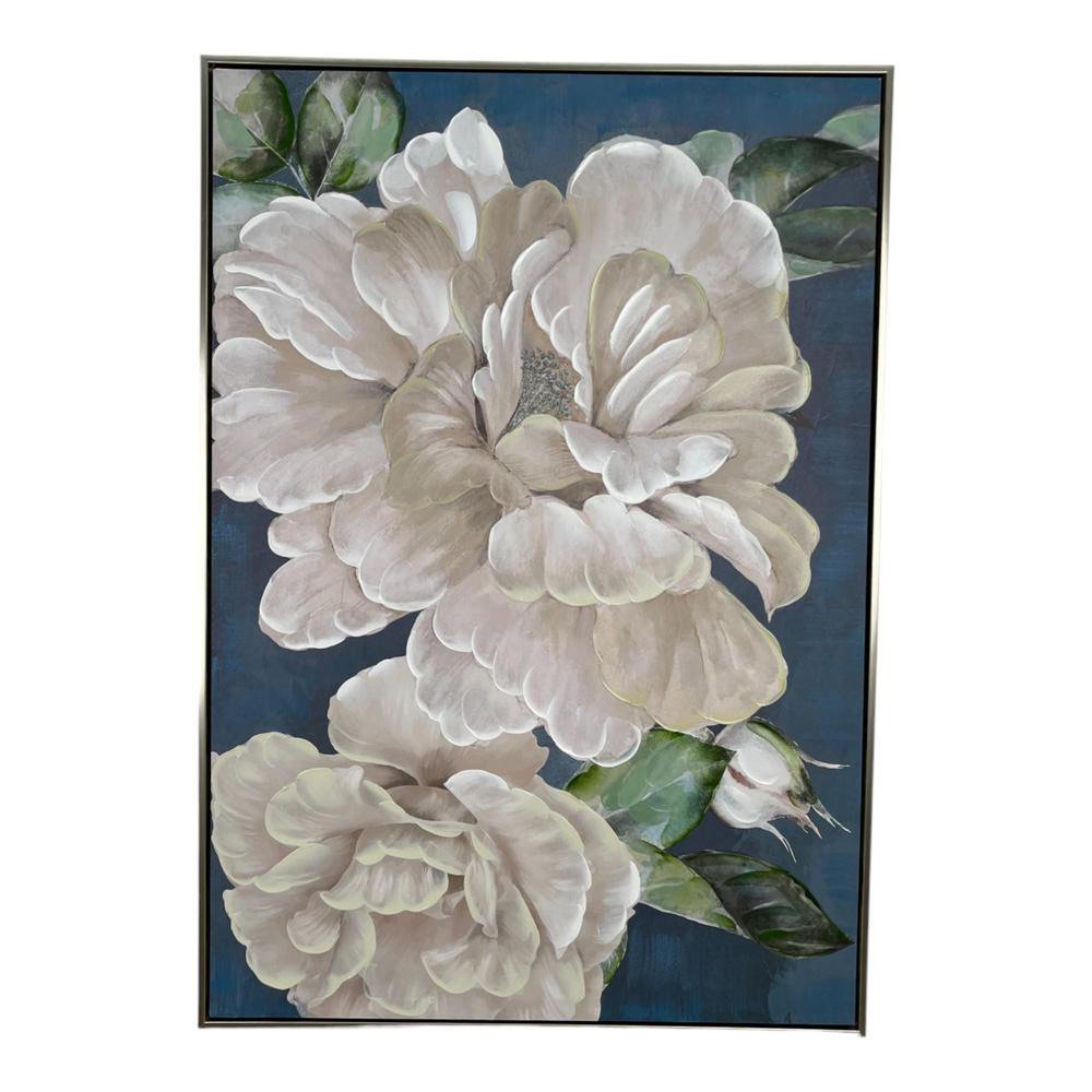 Cuadro Decorativo en Canva de 70 x 3.5 x 100 cm Diseño Floral de Peonia Color Beige