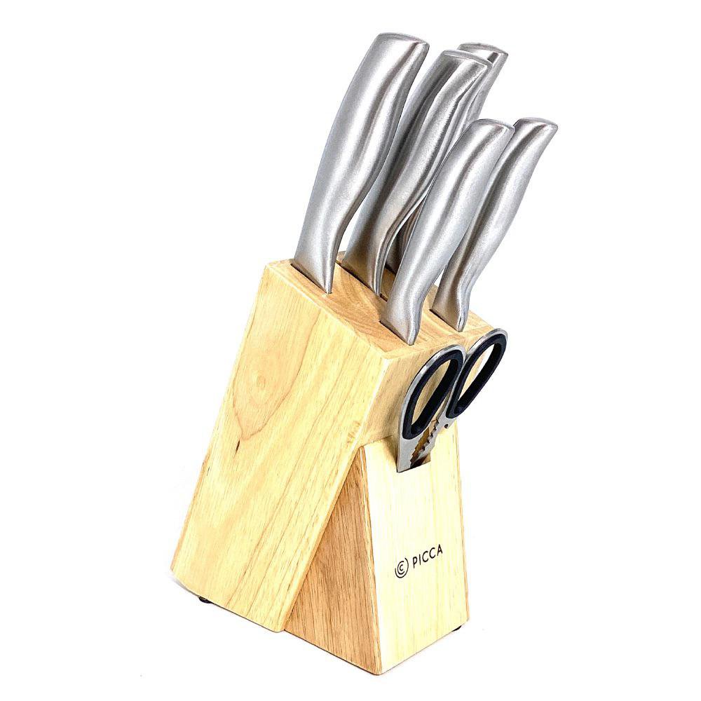Set de 7 Cuchillos de Acero Inoxidable con Base de Madera