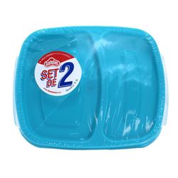 Set 2 Tazones Plásticos con División Celeste