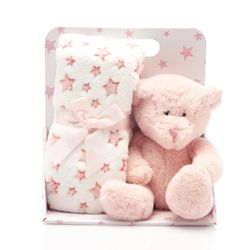 Frazada con Peluche de Estrellas Rosada