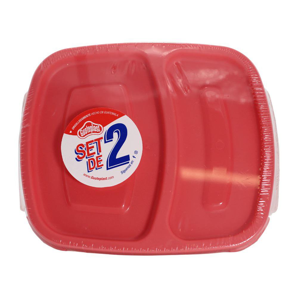 Set de 2 Contenedores Plásticos de 2.5 Tazas con División Color Rojo