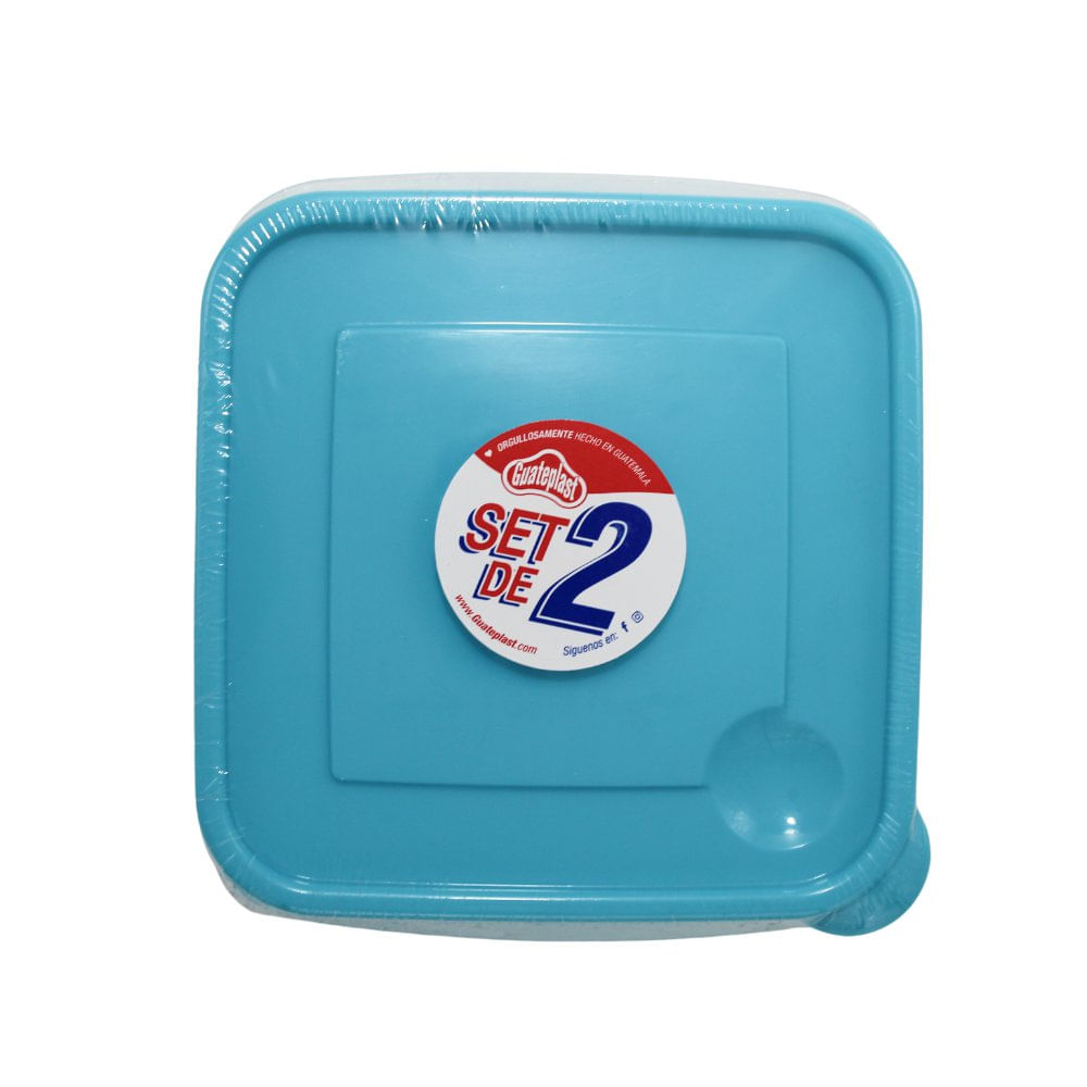 Set de 2 Contenedores Cuadrados Plásticos 28 oz Color Celeste