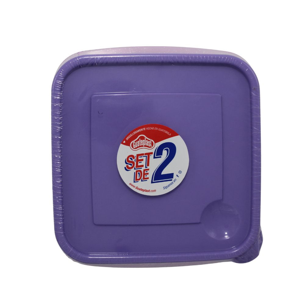 Set de 2 Contenedores Cuadrados Plásticos de 3.5 Tazas Color Morado