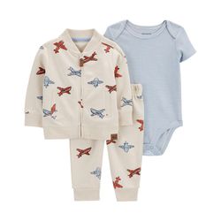 Conjunto de 3 Piezas con Cárdigan Estampado de Aviones - Varias Tallas