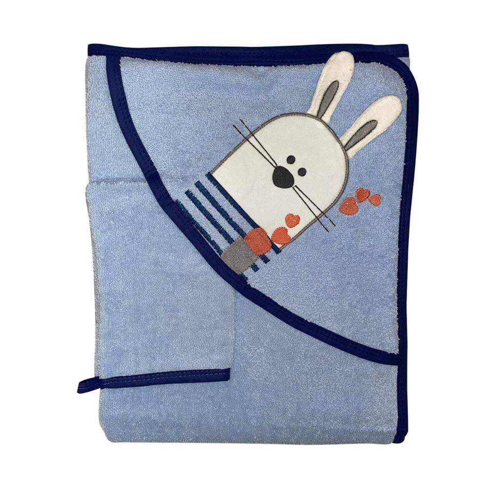 Set de Toalla con Capucha Diseño Conejito Color Azul 2 Piezas