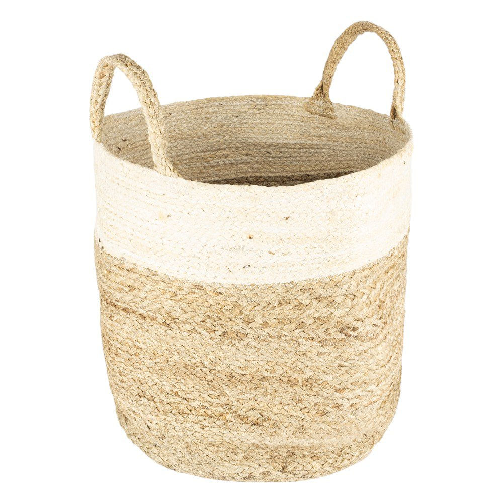 Cesta Cilíndrica de Fibra Natural con Asas Beige con Blanco de 25 cm Cesta Cilíndrica de F…