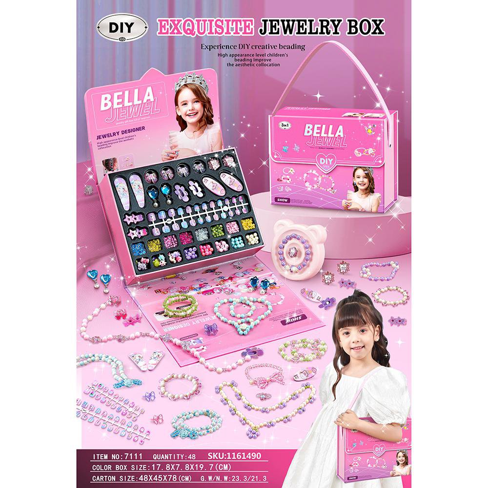 Caja de Joyería Personalizable Bella Jewel 3 en 1 de 48 Piezas Caja de Joyas para Niñas