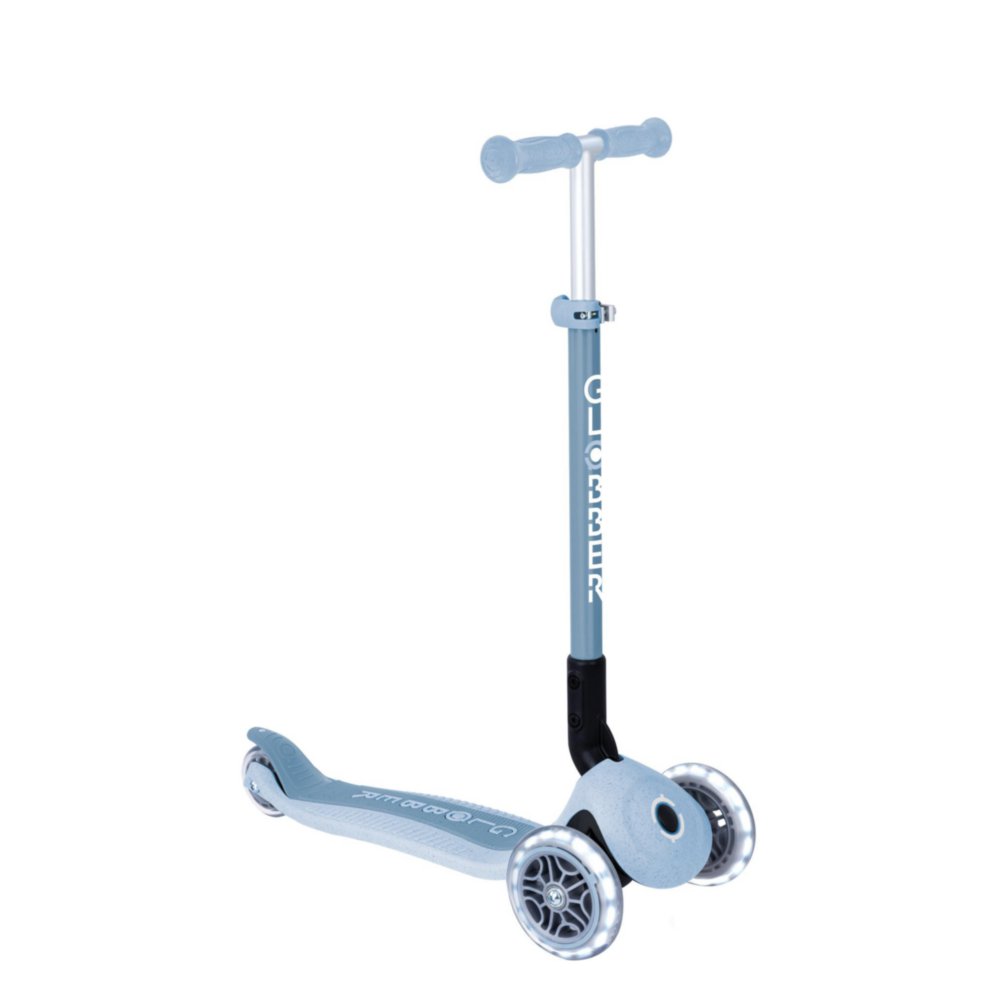Monopatín Primo de 3 Ruedas con Luces LED y T-bar Ajustable Plegable Color Celeste Monopat…