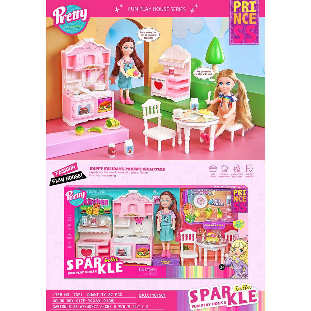 Set de Juego Sparkle Cocina y Comedor con Muñeca y Accesorios Tienda de Muñecas Sparkle