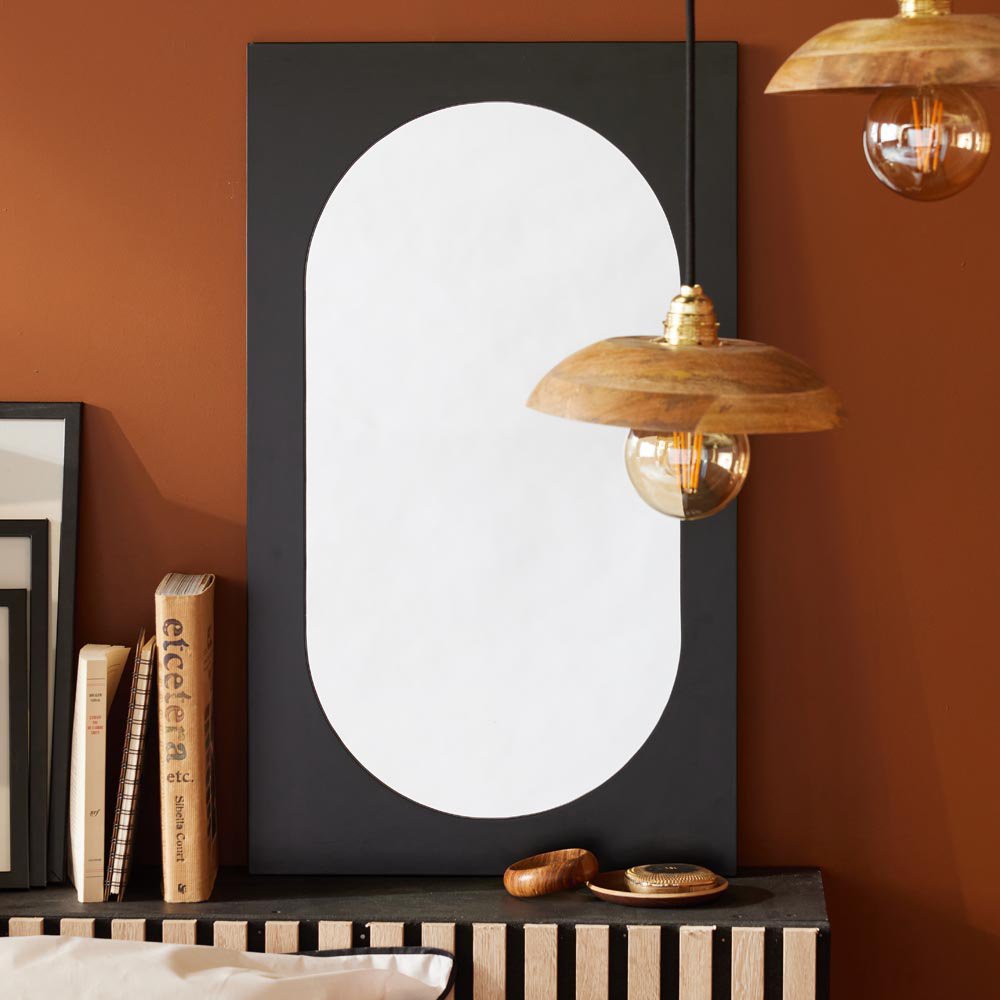 Espejo de Pared Marco de Madera 43 x 73 cm Rectangular Color Negro Reglisse Cinnamon