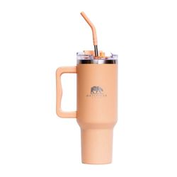 Vaso Térmico con Agarrador y Pajilla 887 Ml Durazno