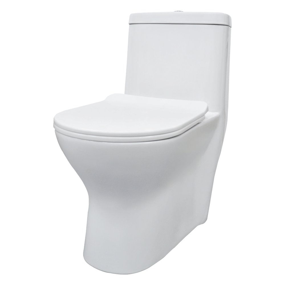 Sanitario de Una Pieza Barcelona Porcelana con Descarga 4.8 L Botón Push y Asiento de Cierre Lento
