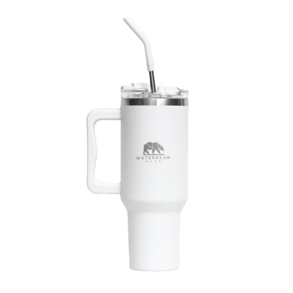 Termo de 887 ml de Acero Inoxidable con Asa y Pajilla Color Blanco