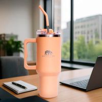 Vaso Térmico con Agarrador y Pajilla 887 Ml Durazno