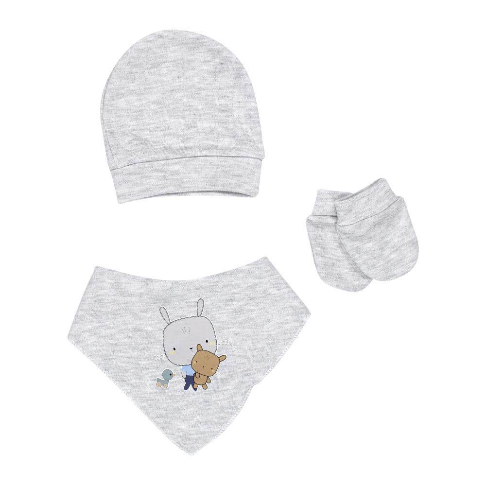Set de Gorro, Guantes y Babero para Bebé de 3 Piezas Color Gris Set de Gorro y Guantes Gris