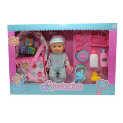 Muñeca-BabyDoll-ABC-30-cm-con-Carriola