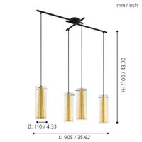 Lámpara Colgante Pinto Gold de 4 Pantallas Cilíndricas 40 W
