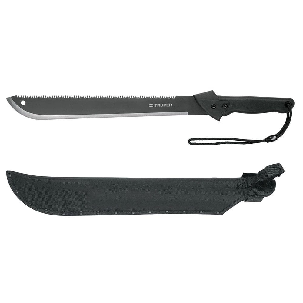 Machete de Doble Filo 18 Plg con Cacha Bimaterial Inyectada y Funda Machete Doble Filo con Cacha Bimaterial y Funda 18 Plg