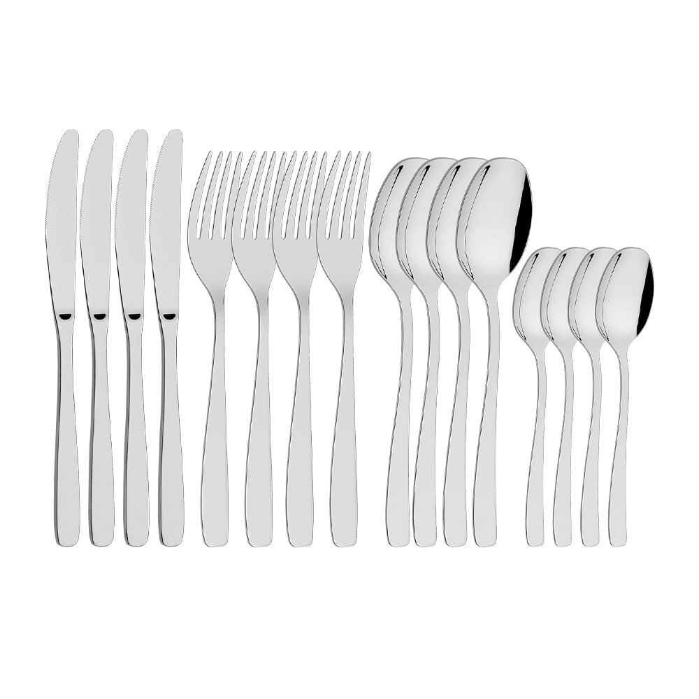 Set de Cubiertos Aria de 16 Piezas de Acero Inoxidable Plateado para 4 Puestos Set de 16 Cubiertos Aria Color Plateado