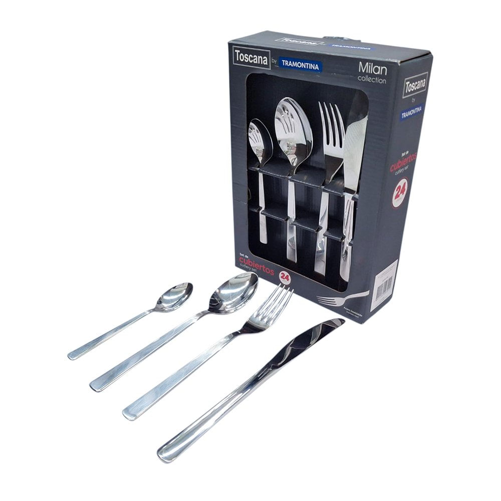 Set de 24 Cubiertos Milán de Acero Inoxidable Color Plateado
