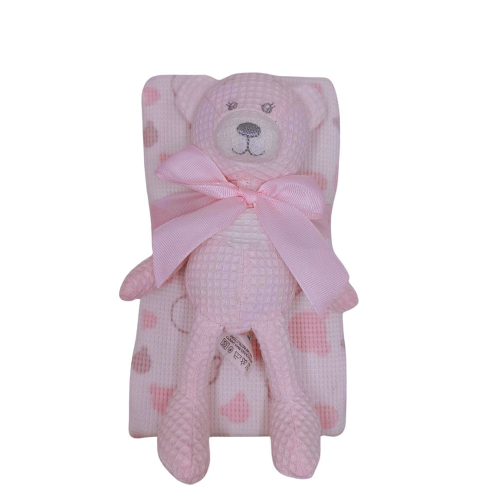 Set de Frazada y Peluche de Oso para Bebé Diseño de Puntitos de 2 Piezas de Algodón Color…