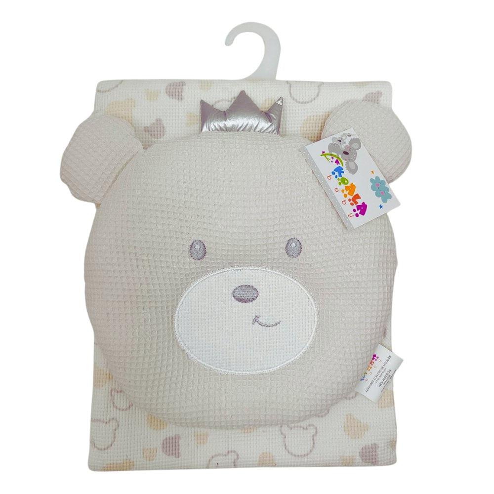 Set de Frazada y Almohada para Bebé Diseño de Oso de 2 Piezas de Algodón Color Beige Set d…