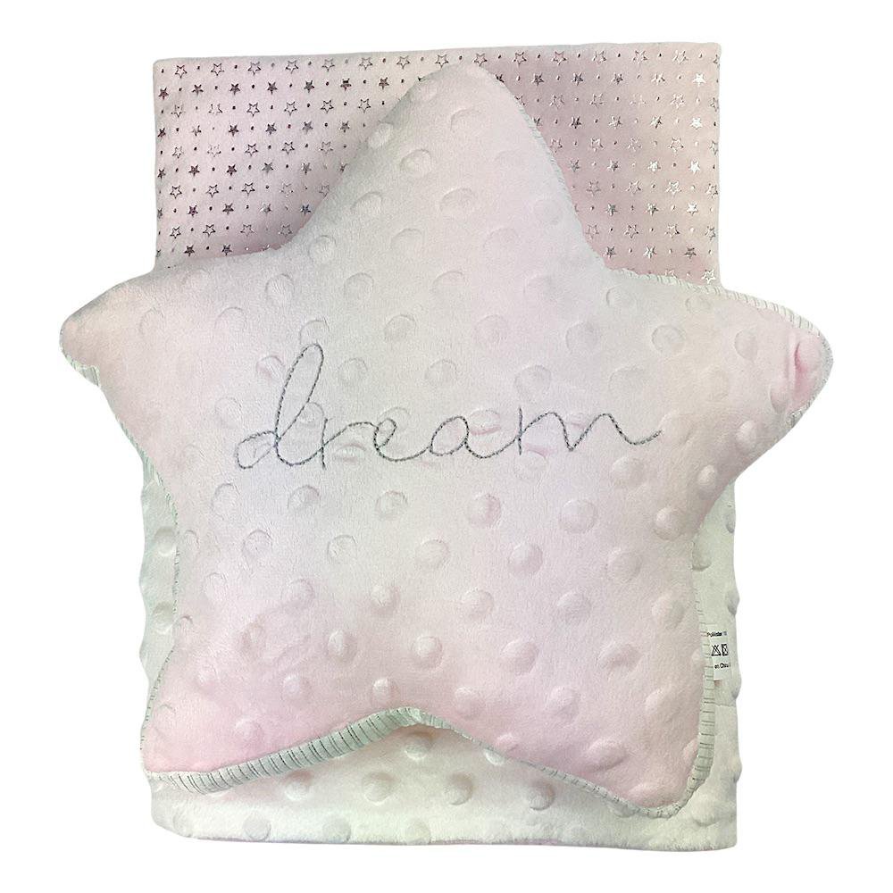 Set de Frazada y Almohada de Estrella con Acabado Burbuja de 2 Piezas Color Rosado Set de…