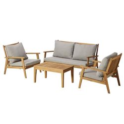 Set Exterior 4 Piezas Acacia Zamora con Cojines
