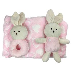 Set de Frazada y Sonajeros de Peluche Rosado