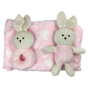 Set de Frazada y Sonajeros de Peluche Rosado