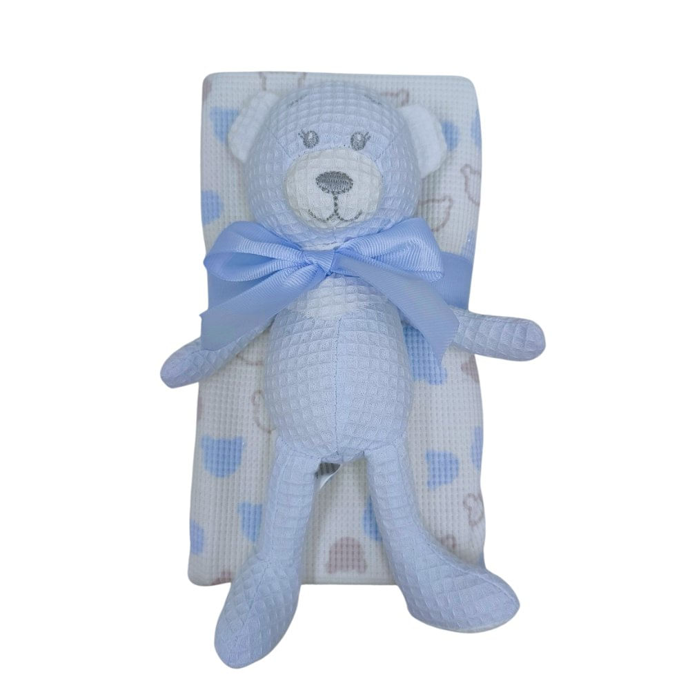 Set de Frazada y Peluche de Oso para Bebé Diseño de Puntitos de 2 Piezas de Algodón Color…