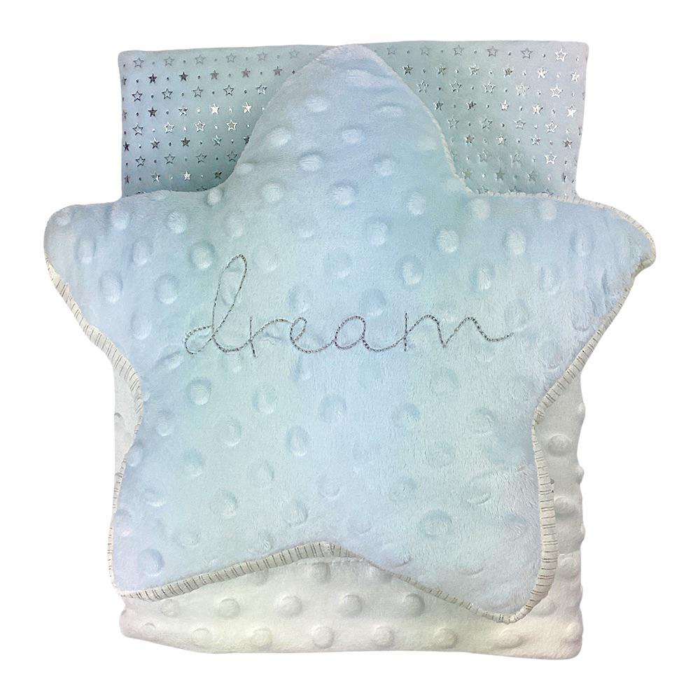 Set de Frazada y Almohada de Estrella con Acabado Burbuja de 2 Piezas Color Celeste Set de…