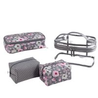 Set De 3 Cosmetiqueras Gris Flores - Viva