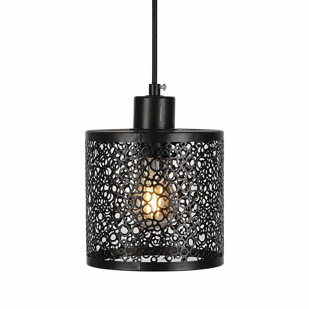 Lámpara de Techo de 1 Luz con Pantalla Cilíndrica de Metal Calado Negro E27 40W