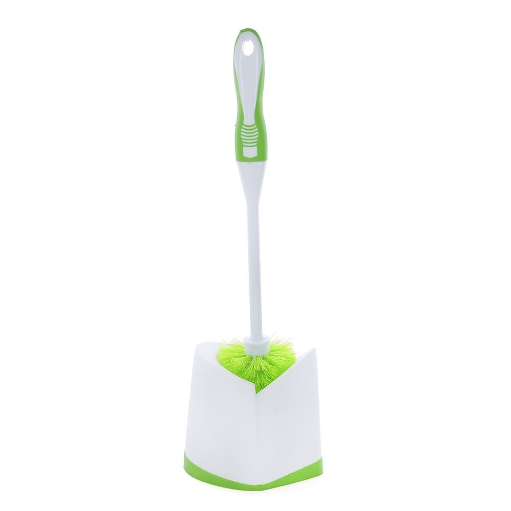 Cepillo para Baño Plástico con Base Portacepillo Mango Ergonómico Blanco y Verde
