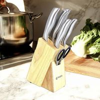 Set de Cuchillos 7 Piezas con Base de Madera